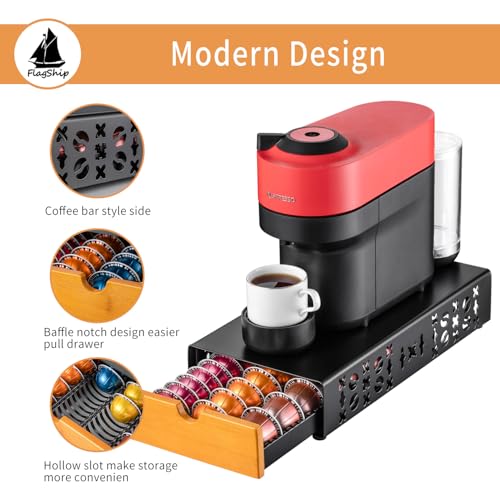 Coffee Pod Holder for Nespresso Vertuo Pod Organizer Fits All Vetuo Pods Black Metal With Wood Handle