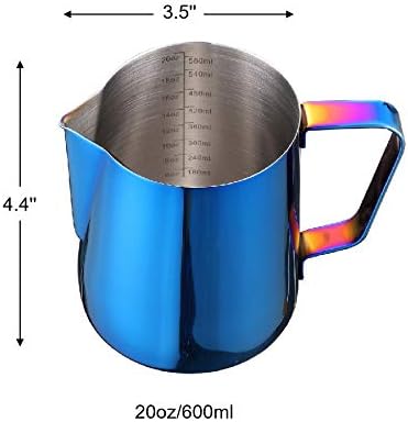 Milk Frothing Pitcher 20oz Stainless Steel Cup Perfect for Latte Art, Espresso Maker, Cappuccino Maker - 18/8 Stainless Steel Milk Frother Steaming Pitcher Cobalt Blue Color