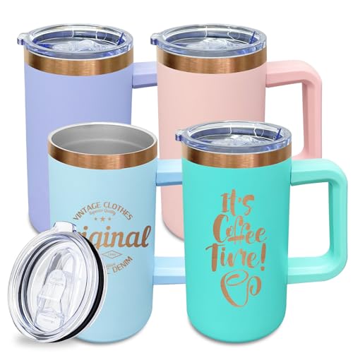 22oz Insulated Coffee Mug Bulk with Handle and Lid Mixed B (4 Count)