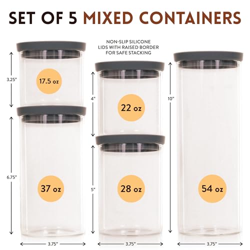 Glass Kitchen Storage Containers with Airtight Silicone Lids (5 Count)