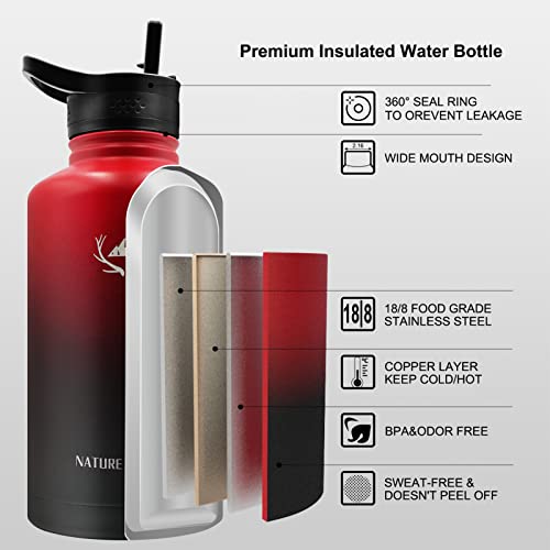 64 oz Insulated Water Bottle with Carrier Bag & 3 Lids