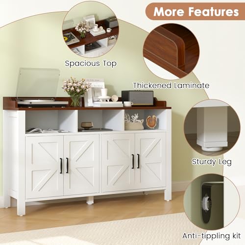Buffet Cabinet with Storage Farmhouse with 4 Doors and 3 Open Compartments