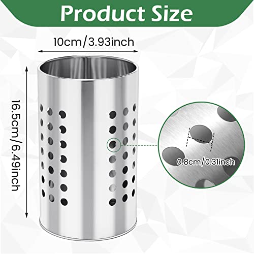 Stainless Steel Kitchen Utensil Holder Flatware Cylinder Silverware Draining Organizer Drying Rack with Round Drain Holes for Forks
