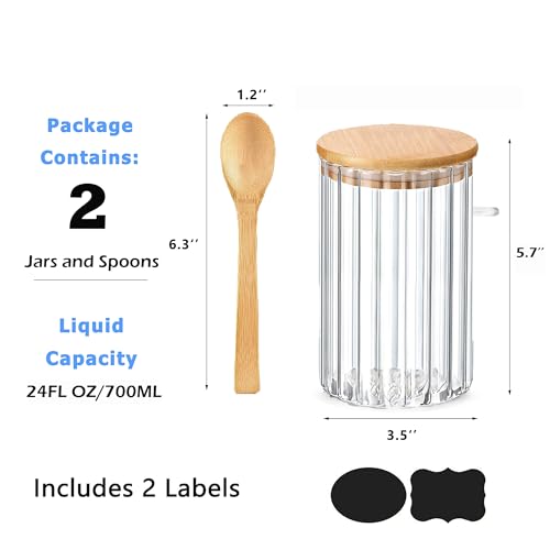 24 FL OZ Airtight Glass Jars with Bamboo Lids Spoons Coffee Canister