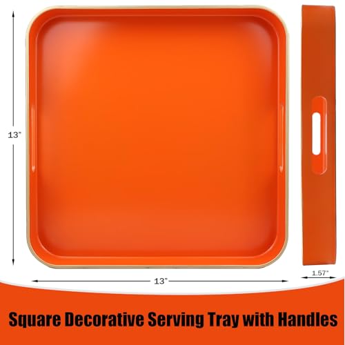 Orange Square Decorative Tray with Handles