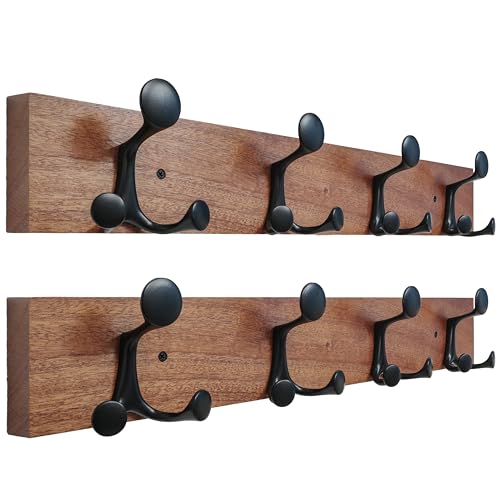24 Inch Wood Coat Rack Wall Mount with 4 Triple Hooks (2 Count)