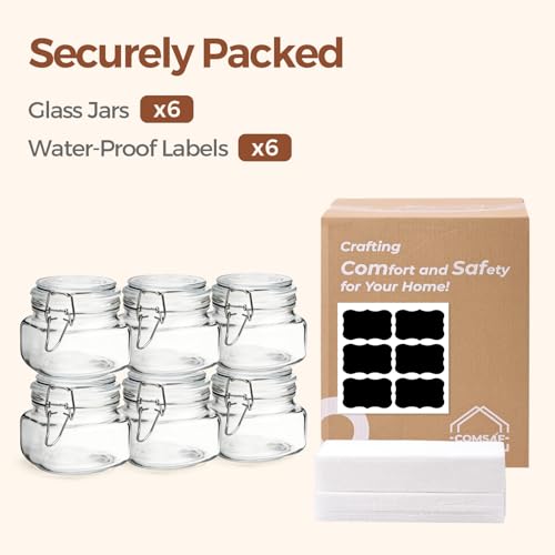 Square Glass Food Jars 17 oz 6 Pack for Pickling and Herbs Storage (6 Count)