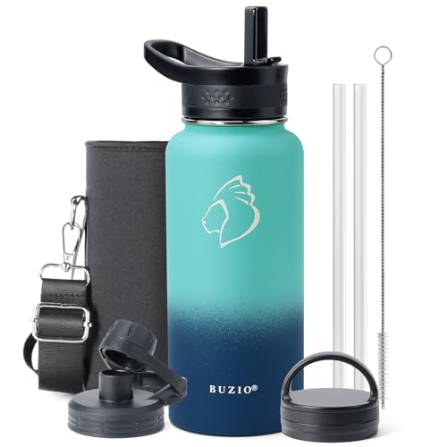 32 oz Water Bottle Insulated with Straw & 3 Lids