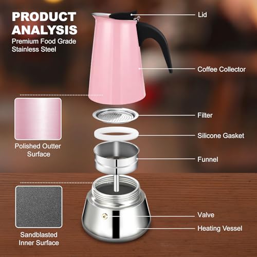 12 Cup Stovetop Espresso Maker Stainless Steel Moka Pot Stove Top Percolator Italian Coffee Makers Capable Mocha Greca Machine Cafe Classic Induction Cookers for Home and Camping 600ml 20oz