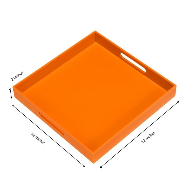 Orange Sturdy Acrylic Serving Tray with Handles