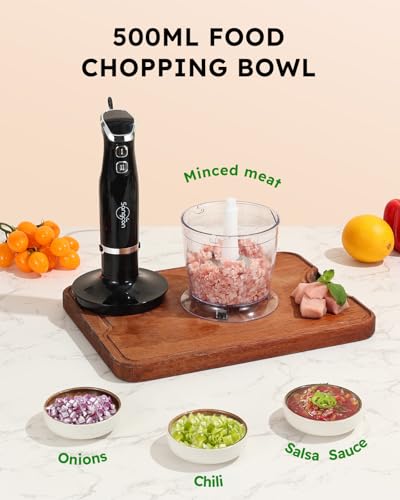 6-in-1 Immersion Blender Handheld, Hand Blender with Chopper & 34oz Blending Cup Storage Base, 2-Speed Adjustable Stick Blender,Stainless Steel Blades, Detachable Blender, Whisk, Milk Frother