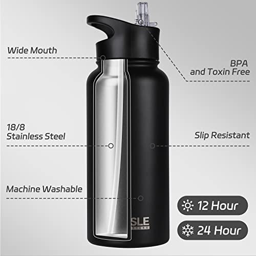 32 oz Insulated Water Bottle Stainless Steel Double Walled Vacuum Sports Water Bottle with 2 Lids