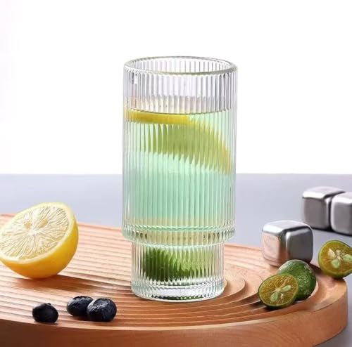 16OZ Ribbed Glass Cups with Lids and Straws