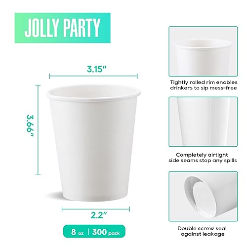 300Pack 8oz Disposable Paper Coffee Cups White Hot Coffee Cups (300 Count)