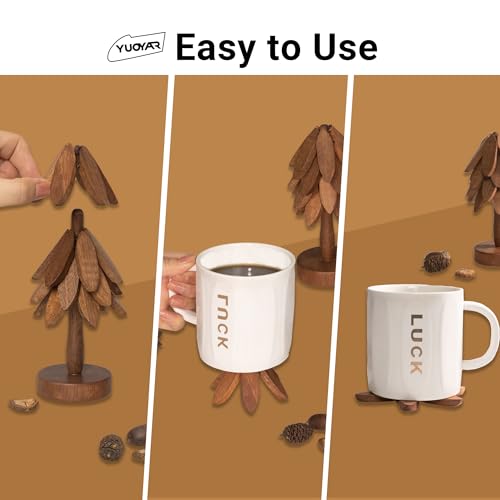 Wooden Tree Shaped Coasters Set for Coffee Table (4 Count)