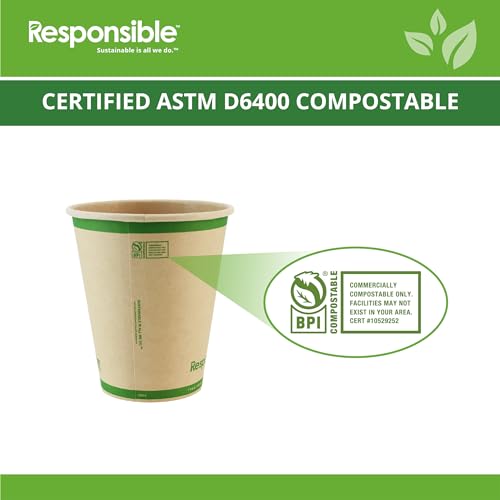 Certified Compostable 10 oz Paper Cups (50 Count)
