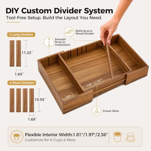 Expandable Acacia Wood Coffee Pod Drawer Organizer