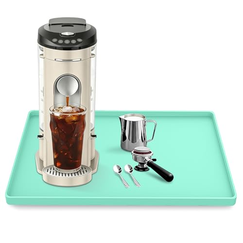 Silicone Coffee Maker Mat with Lip for Countertops 15.7''x11.8'' Mint Green