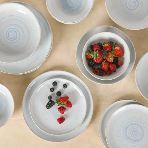 Auckland Blue Swirl Stoneware Reactive Glaze 16 Piece