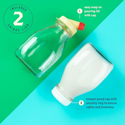 16 Oz Glass Milk Bottles with Lids (4 Count)