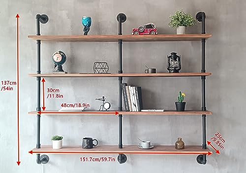 Floating Shelves for Wall Bookshelf Industrial Pipe Shelving Shelves 60 Inch Natural Wood Planks Rustic Wall Shelves Hanging Bookshelves Farmhouse Kitchen Shelving (3 Count)