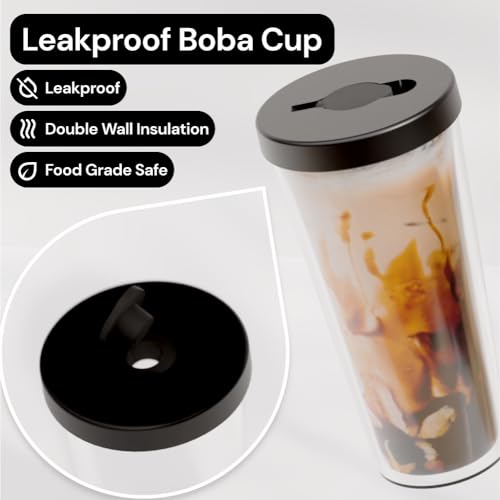 Reusable Boba Cup and Straw Boba Tea Cup Bubble Tea Cup Reusable Iced Coffee Cup Cold Coffee Cup Smoothie Cup with Lid and Straw Smoothie Cup to go Smoothie Tumbler 17 oz