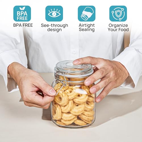 34oz Glass Food Storage Jars with Airtight Clamp Lids (3 Count)