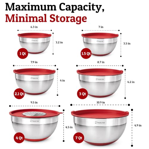6Pc Stainless Steel Mixing Bowls with Lids Set