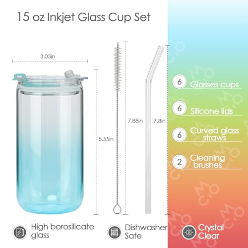 6pcs Glass Cups with Lids And Straws