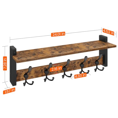 Wall Mount Coat Rack with Shelf and 5 Tri Hooks