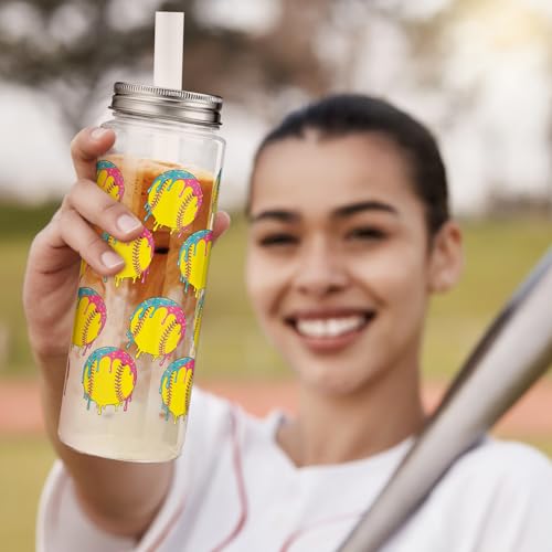 24 Pcs Ice Cream Softball Cups with Lids Straws (12 Count)