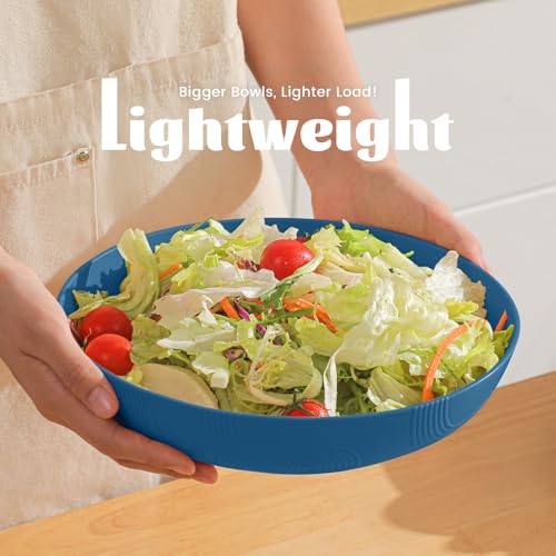 Salad Bowls 65 OZ Large Serving Bowls 10 inch Wheat Straw Big Bowl Set of 6 Plastic Bowls Wide and Shallow Bowl for Kitchen Microwave & Dishwasher Safe