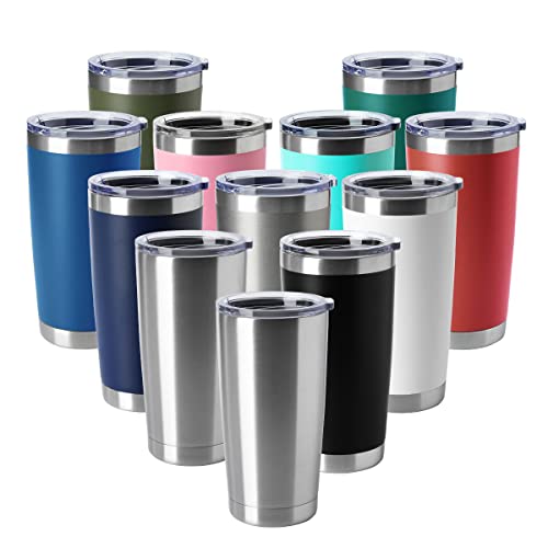 20oz Tumblers Stainless Steel Mugs with Lid Double Wall Vacuum Insulated Coffee Cups for Cold & Hot Drinks (12 Count)