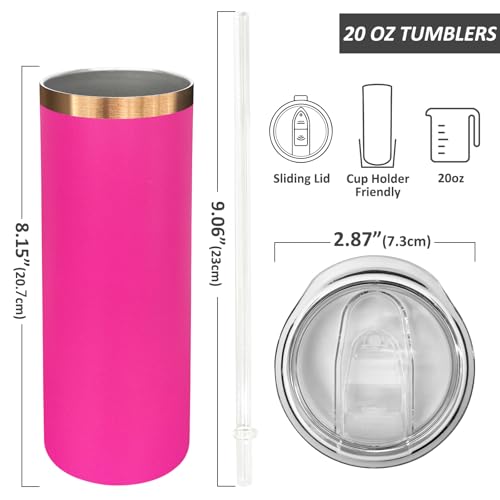 20 oz Skinny Tumblers Bulk with Lids and Straws Rosy (8 Count)