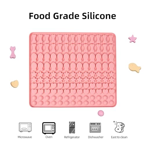 Dog Treat Molds 130 Cavity Mini Silicone Molds Star Heart Bone Fish Roud Shape for Baking Biscuits