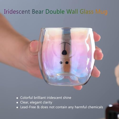 Cute Mugs Double Wall Glass Coffee Glass Cup Kawaii Bear Tea Milk Cup Funny Mug Animal Mug Aesthetic Cup for Office and Personal Birthday Gift
