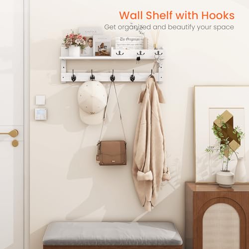 Coat Rack Wall Mount with Hooks and Mail Holder