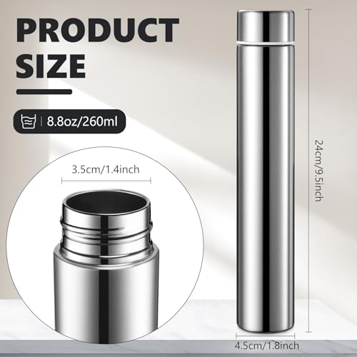 2 Pack Silver Slim Stainless Steel Water Bottle 8.8 oz (2 Count)