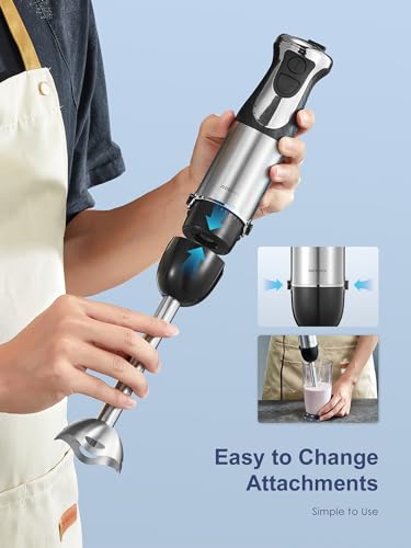 5-in-1 Hand Immersion Blender 1000W Handheld, Copper Motor Stainless Steel Blade Stick Blender, Mixing Beaker, Food Processor, Whisk, Milk Frother, for Smoothies Puree Baby Food (Black1)