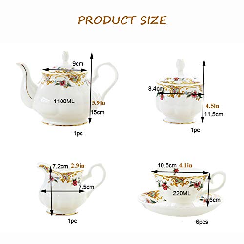 Utility Porcelain Tea Sets Afternoon Tea Set Bone China Coffee Cup and Saucer Gift Set Teapot Sugar Bowl Cream Pitcher British Royal Wedding Tea Service for Adults Teapots