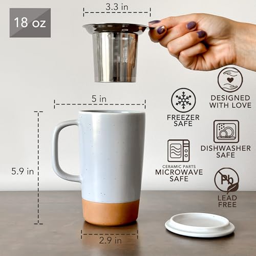 Mora Ceramics Large Tea Mug with Loose Leaf Infuser and Ceramic Lid