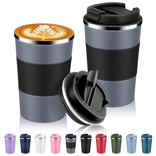 13 oz Stainless Steel Insulated Travel Coffee Mug with Fip Lid Bulk 2 Pack