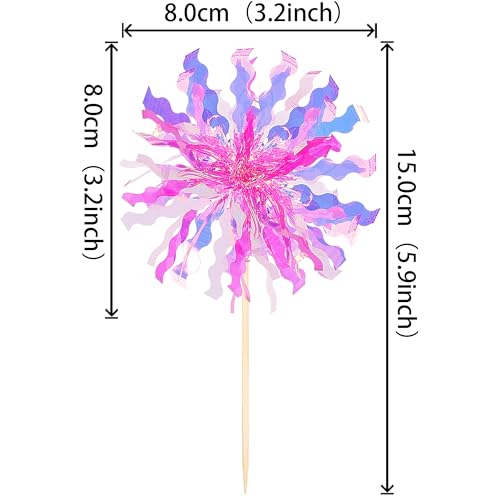 30 PCS Foil Firework Cupcake Toppers Sparkle Tinsel Cupcake Picks Happy Birthday Cake Decorations Drink Stirrers Cocktail Food Fruit Toothpicks for Baby Shower Graduation Party Supplies Rose Red (30 Count)