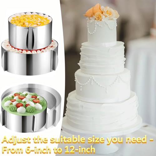 Cake Rings Mousse Mold Adjustable 6 to12 Inch Stainless Steel Round Cake Molds for Baking Pastry
