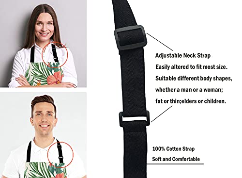 Tropical Leaves and Hawaiian Flower Bib Apron with Adjustable Neck for Men Women