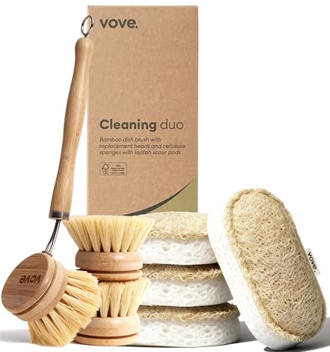 Cleaning Duo Bamboo Dish Brush Set and Natural Dish Sponges (7 Count)