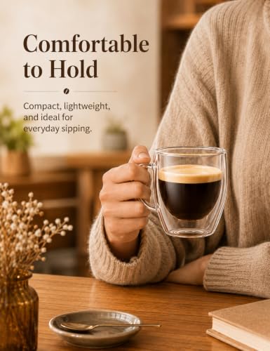 5oz Double Walled Glass Coffee Mugs with Handles (4 Count)