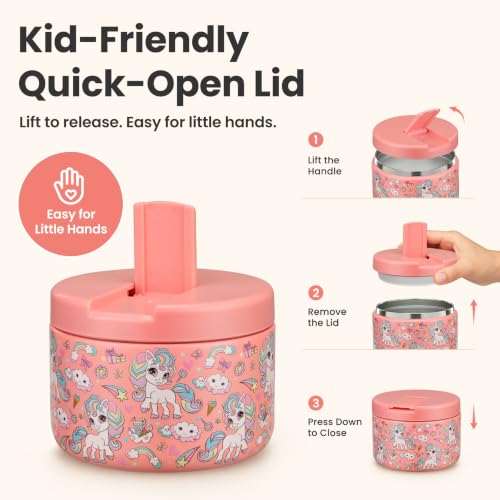 12oz Insulated Vacuum Food Jar with Buckle Lid Wide Mouth Soup Thermo for Hot Food Kids Leakproof Stainless Steel Lunch Container