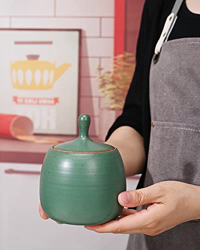 Kitchen Canisters Ceramic Storage Jar with Silicone Airtight Lid Green