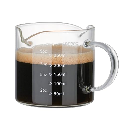 1 Pack 250ML 8.5OZ Measuring Cup Espresso Shot Glasses Double Spouts Large Coffee Cup with Handle Triple Pitcher Milk Cup Parts Clear Glass By BCnmviku